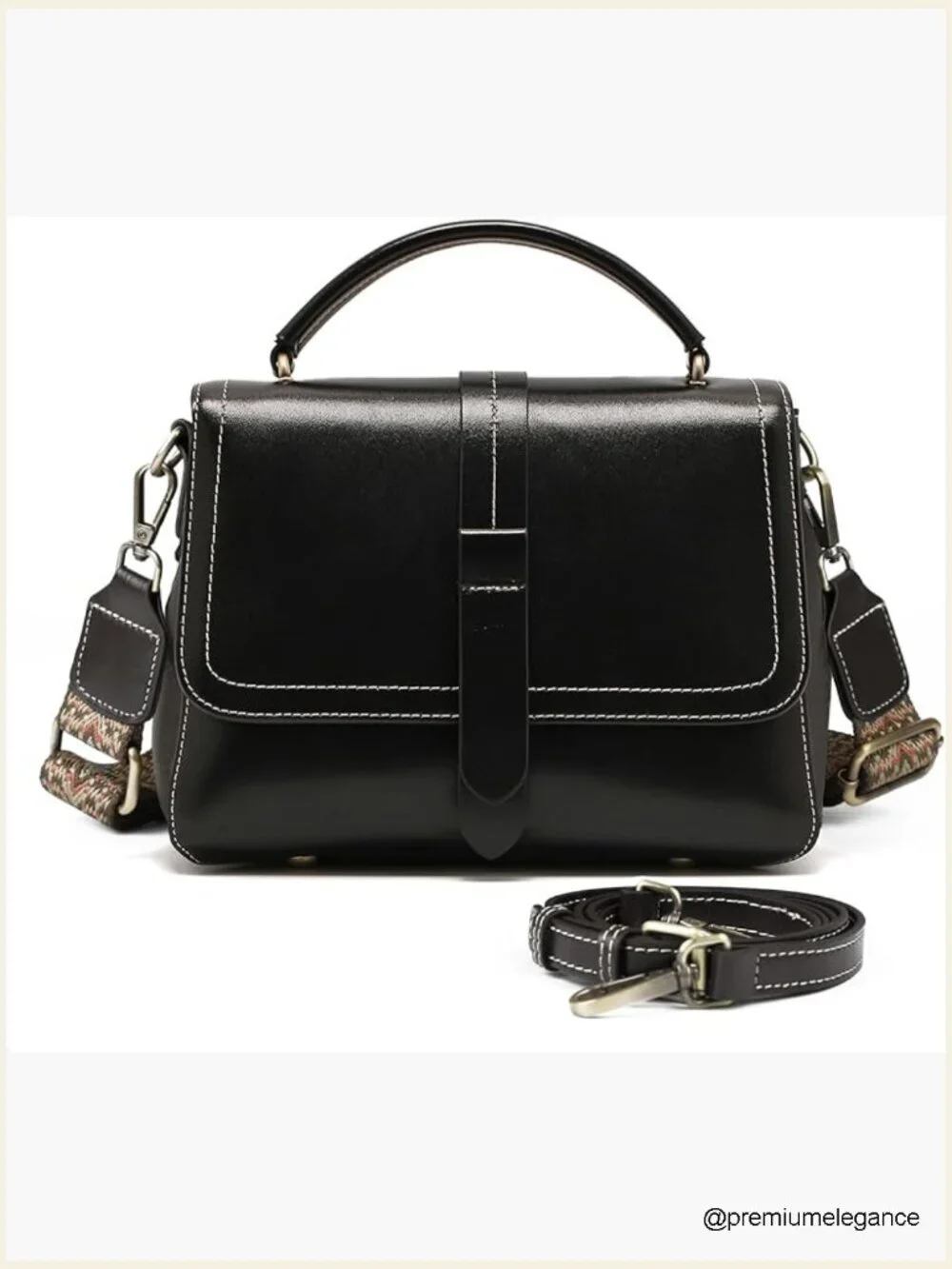 Genuine Leather Satchel Crossbody Bag with 2 Straps & 6 Pockets